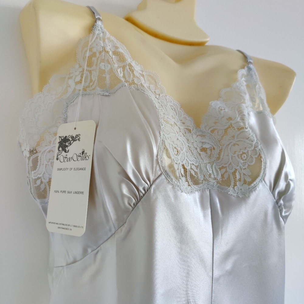 NWT Silk Lingerie Romper | Satin Bodysuit/Playsuit with Lace Slit- Gray - Picture 3 of 6